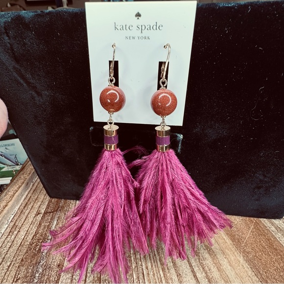 Kate Spade - Swing Time Tassel Drop Feather Earrings, Purple Multi, NWT - Picture 2 of 9